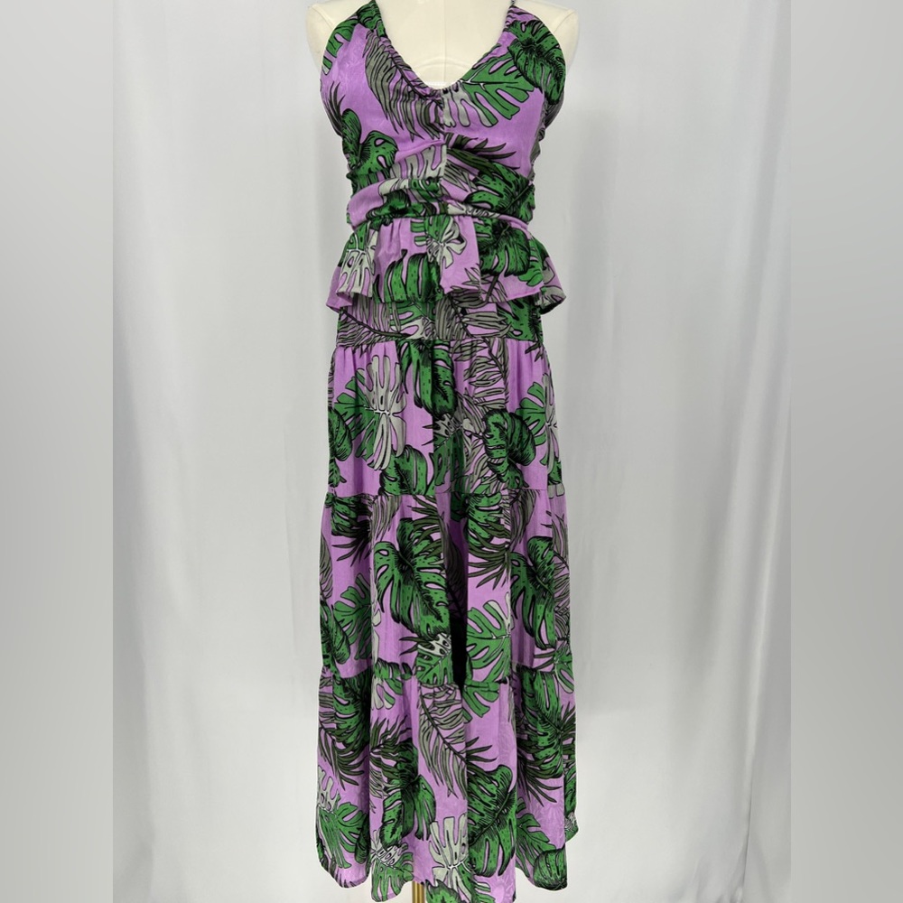 NSR - Tropical Print Ruffled Midi Dress